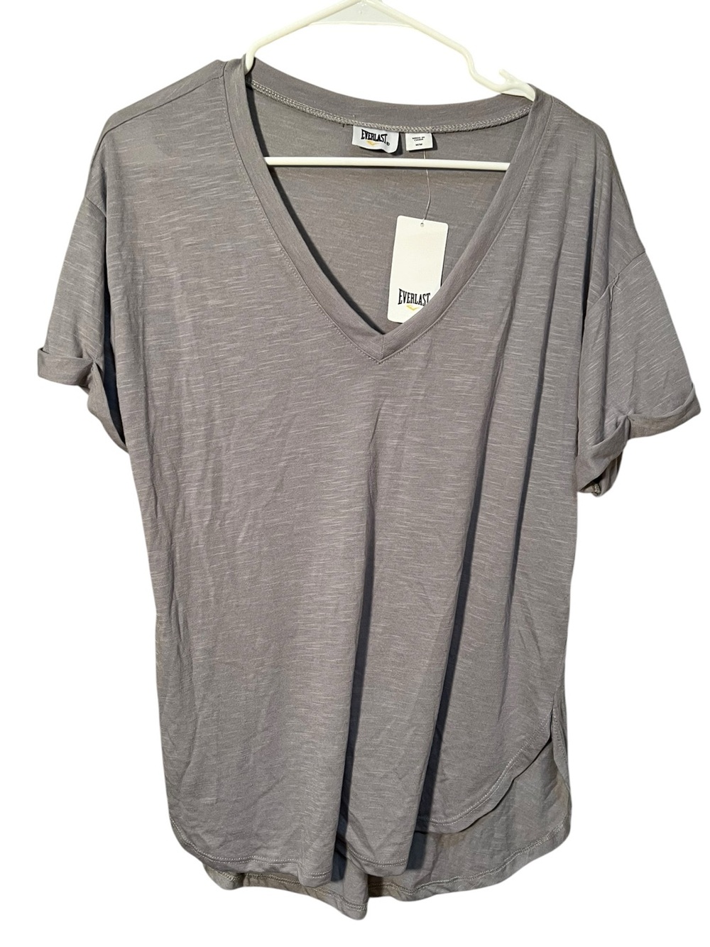 Everlast Women’s Size Medium V-Neck T-Shirt Tabby Grey Heather Activewear Short